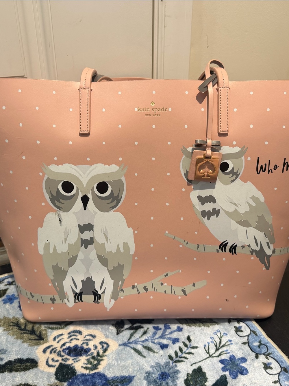 kate spade pink owl print tote